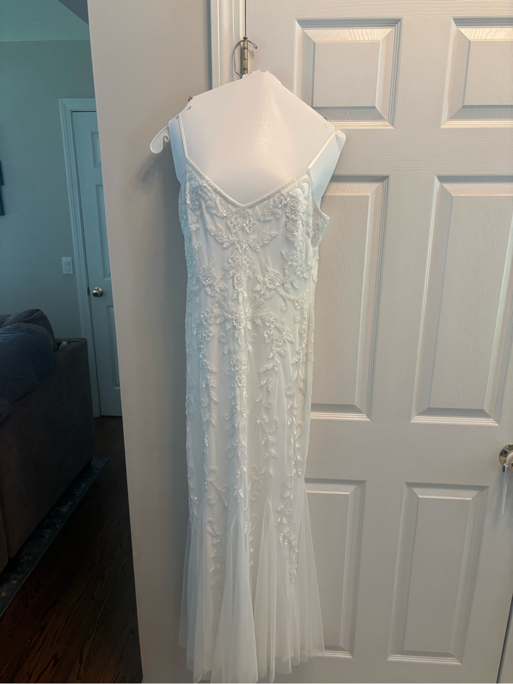 David Bridal White Size 8 Wedding   Beaded Spaghetti Strap Gown